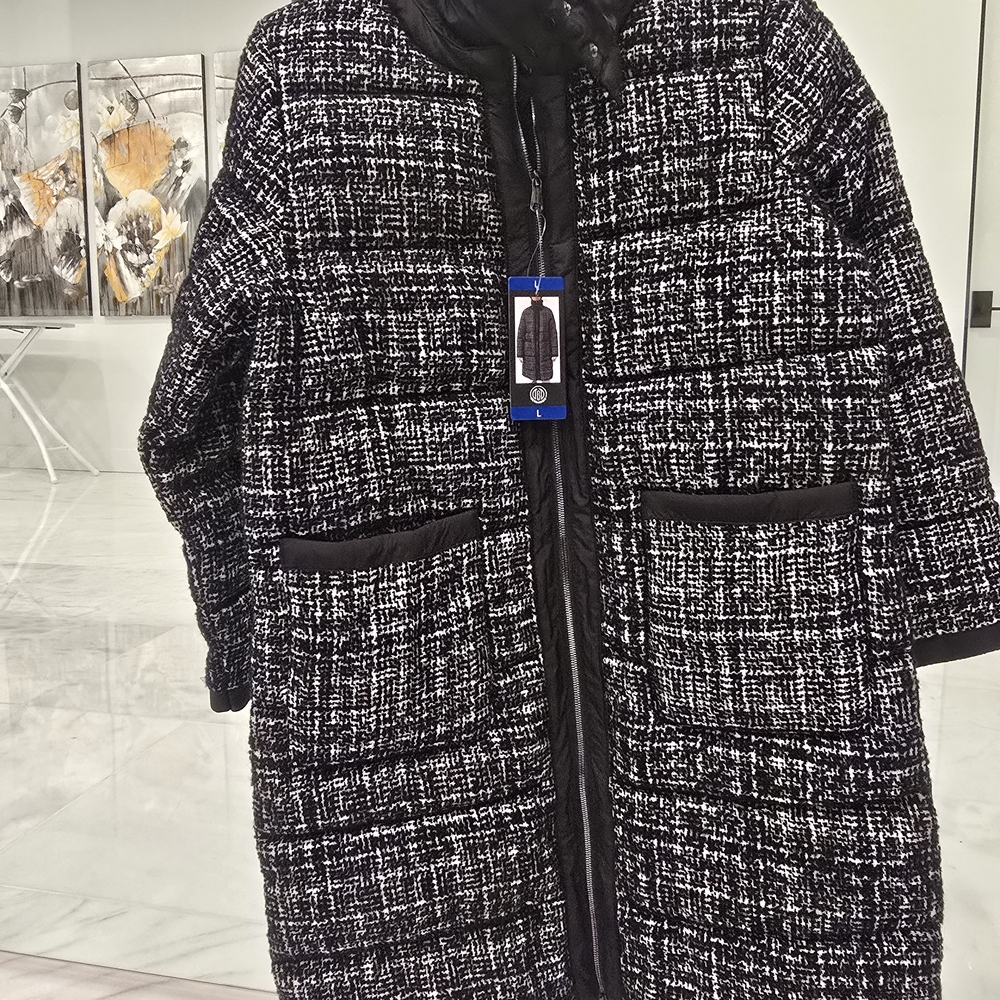 Women's BERNARDO Black and White Tweed Coat